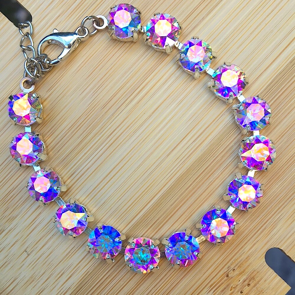 Iridescent Aurora Borealis + Silver Crystal Tennis Bracelet - Picture 6 of 10